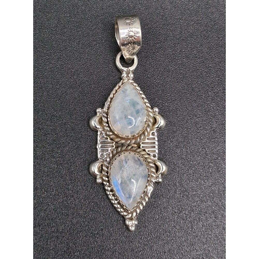 Southwestern Rainbow Moonstone Pendant, Sterling Silver, Native American Style